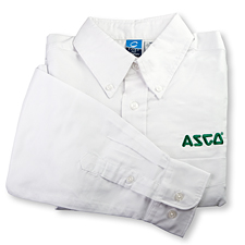 Men\'s White L/S shirt w/ Green ASCO Logo